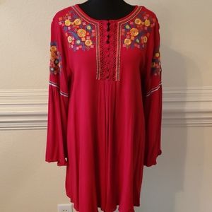 Red embroidered tunic